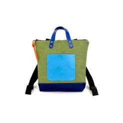 Mochila Daniel Chong Mini Cuadrada Impermeable Verde Y Bolsillo Azul