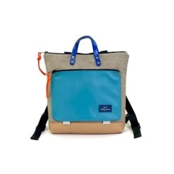 Mochila Daniel Chong Book Holder Cuadrada Marrón Y Bolsillo Azul